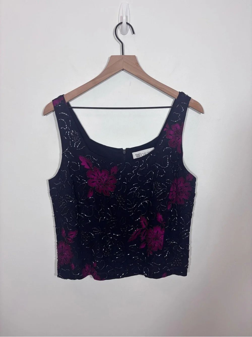 Vintage Worth 100% silk floral beaded cami blouse top size 12 intricate
